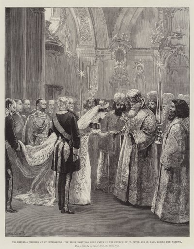Die kaiserliche Hochzeit in St. Petersburg, die Braut empfängt Weihwasser in der Kirche St. Peter und Paul vor der Hochzeit von William Heysham Overend