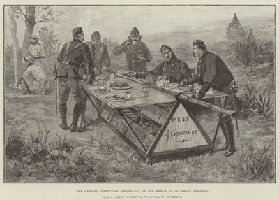 Die Looshai-Expedition, Frühstück auf dem Marsch am frühen Morgen von William Heysham Overend