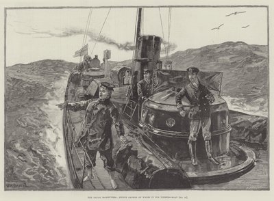 Die Marine-Manöver, Prinz George von Wales in seinem Torpedoboot (Nr. 79) von William Heysham Overend