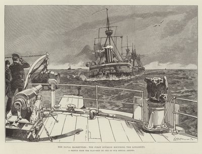 Die Marine-Manöver, die erste Division umrundet die Longships von William Heysham Overend