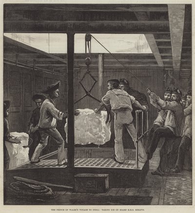 Die Reise des Prinzen von Wales nach Indien, Eis an Bord der HMS Serapis nehmen von William Heysham Overend