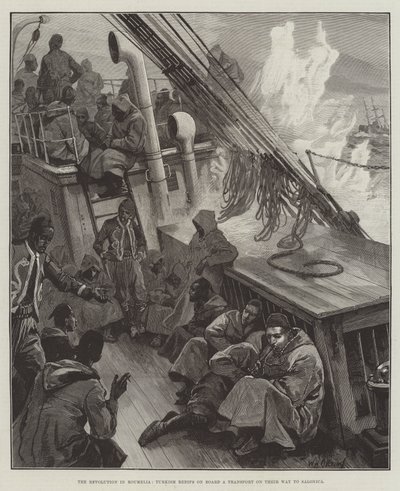 Die Revolution in Rumelien, türkische Redifs an Bord eines Transports auf dem Weg nach Saloniki von William Heysham Overend