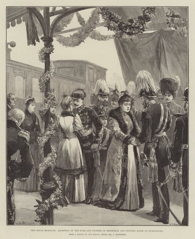 Die königliche Hochzeit, Empfang des Herzogs und der Herzogin von Edinburgh und Prinzessin Marie in Sigmaringen von William Heysham Overend