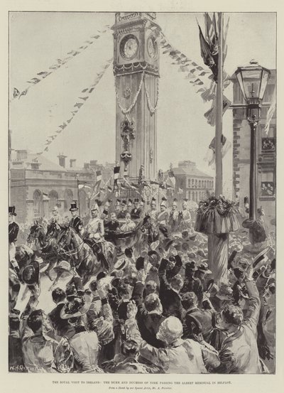 Der königliche Besuch in Irland, der Herzog und die Herzogin von York passieren das Albert Memorial in Belfast von William Heysham Overend