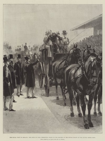 Der königliche Besuch in Irland, der Herzog von York überreicht Peitschen an die Fahrer der Vierspänner auf der Dublin Horse Show von William Heysham Overend