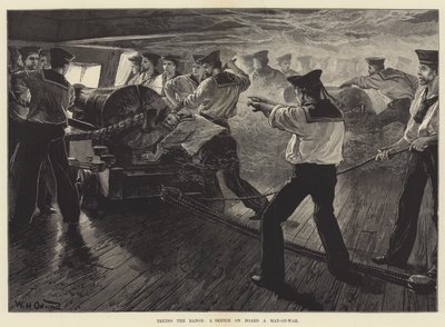 Reichweitenversuch, eine Skizze an Bord eines Kriegsschiffs von William Heysham Overend