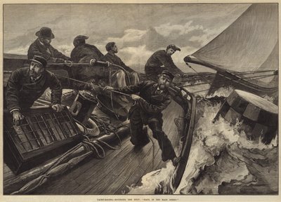 Yacht-Rennen, die Boje umrundend, Hol das Hauptsegel ein! von William Heysham Overend