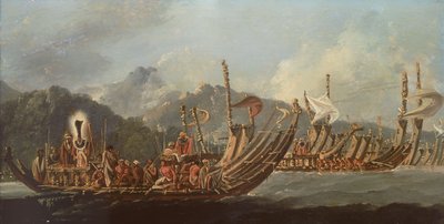 Überprüfung der Kriegsgaleeren in Tahiti von William Hodges