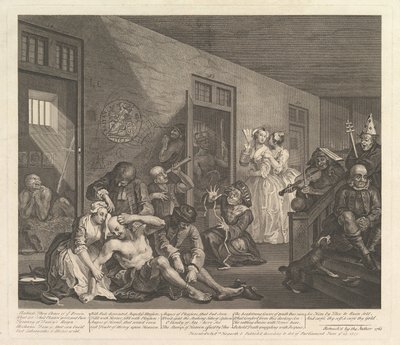 Der Lebensweg eines Wüstlings, Platte 8, [25. Juni 1735] neu aufgelegt 1763 von William Hogarth