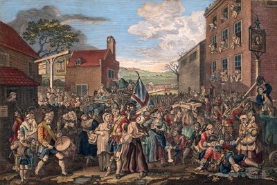 Eine Darstellung des Marsches der Wachen nach Schottland im Jahr 1745 von William Hogarth