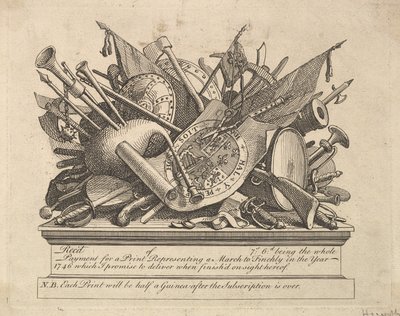 Ein Waffenständer, Musikinstrumente usw., März 1749-50 von William Hogarth