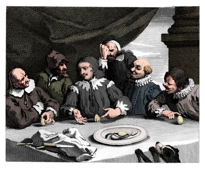 Kolumbus bricht das Ei, 1753 von William Hogarth