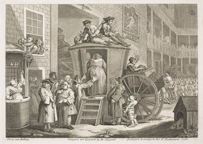 Die Postkutsche oder Der Innenhof des Gasthauses auf dem Land von William Hogarth