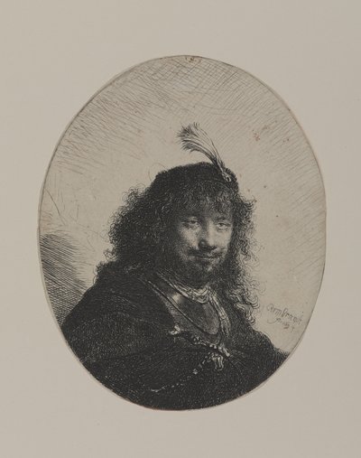 Rembrandt mit Federhut und gesenktem Säbel von William Hogarth
