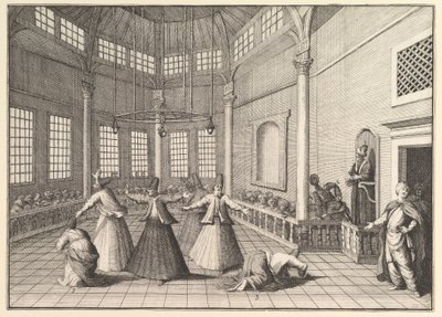Das Innere einer Moschee, die Derwische tanzen Aubry de La Mottrayes Reisen durch..., 1723-24 von William Hogarth