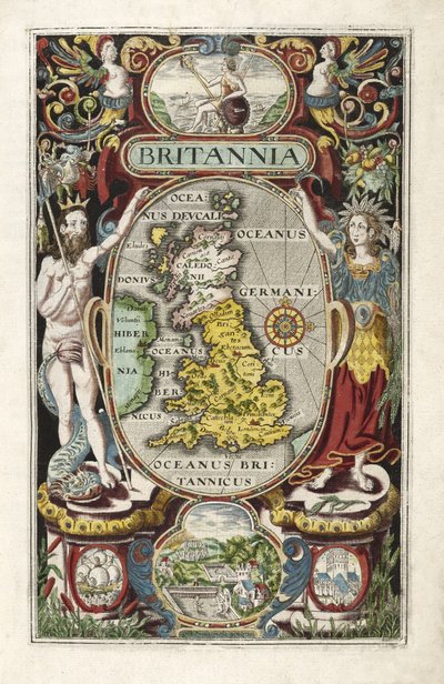 Frontispiz aus Britannia, von William Camden, veröffentlicht 1607 von William Hole