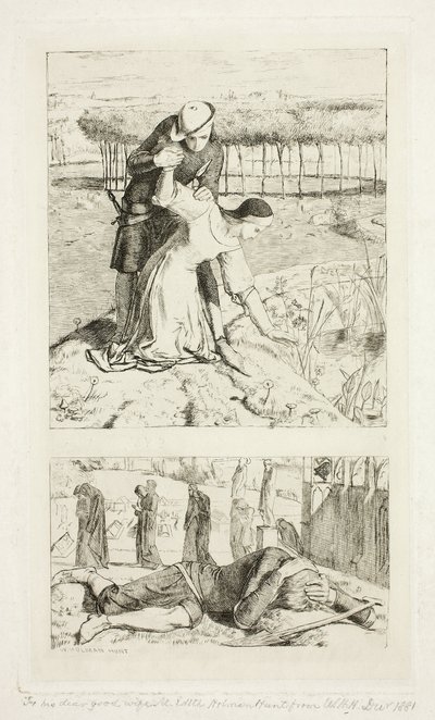 Meine schöne Dame (oben); Von meiner Dame im Tod (unten), Frontispiz zu The Germ, Nr. 1 von William Holman Hunt