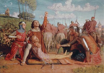 Rienzi schwört, Gerechtigkeit für den Tod seines jungen Bruders zu erlangen, der in einem Scharmützel zwischen den Colonna- und Orsini-Fraktionen getötet wurde von William Holman Hunt