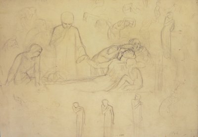 Studien für die Figuren des Doktors, der Trauernden und der Minerva von William Holman Hunt