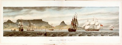 Geschwader von Schiffen vom Ankerplatz in der Tafelbucht, Kap der Guten Hoffnung, späte 18. bis frühe 19. Jahrhundert von William Innes Pocock