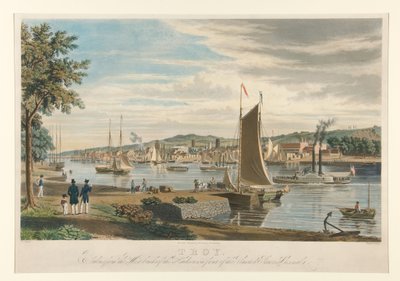 Troy. Aufgenommen vom Westufer des Hudson vor dem Arsenal der Vereinigten Staaten. von William James Bennett