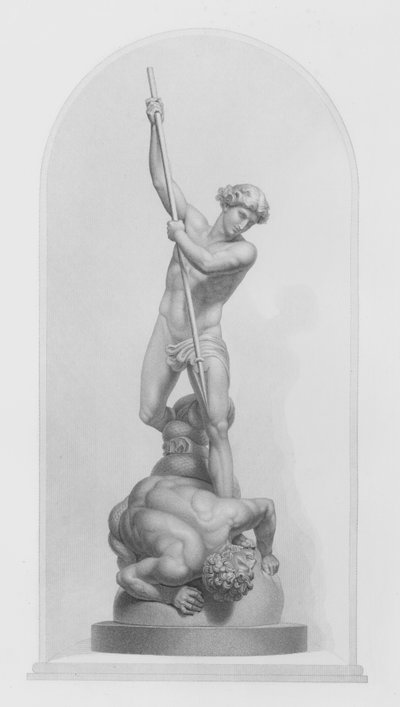 Michael und Satan, nach der Gruppe in Marmor von Flaxman, RA, gestochen von W. Roffe (Stich) von William John Roffe