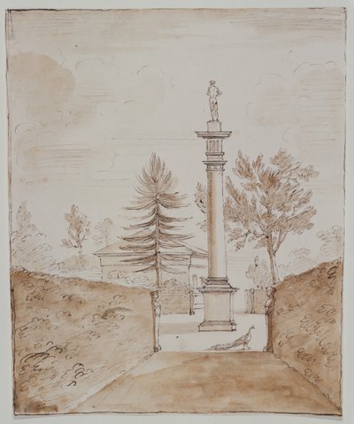 Chiswick, Ansicht der dorischen Säule mit Venus de Medici-Statue und ein Blick auf die Seite des Hirschhauses von William Kent