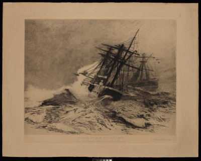 Flucht der H.M.S. Calliope aus dem Hafen von Apia, Samoa, am 16. März 1889 von William Lionel Wyllie