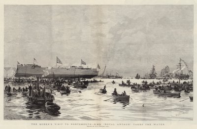 Der Besuch der Königin in Portsmouth, HMS Royal Arthur nimmt das Wasser von William Lionel Wyllie