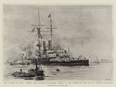 Die Bergung der HMS Howe, das behinderte Schlachtschiff passiert den Medway auf dem Weg zur Chatham-Werft von William Lionel Wyllie