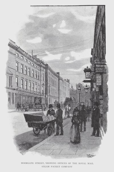 Moorgate Street, zeigt Büros der Royal Mail Steam Packet Company von William Luker