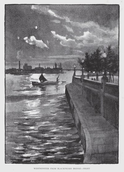 Westminster von der Blackfriars Bridge, Nacht von William Luker