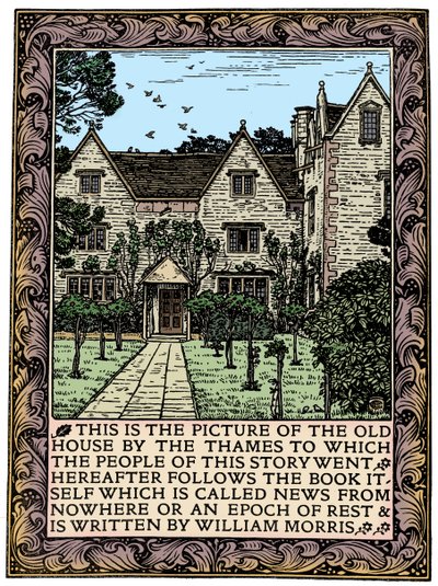 Kelmscott Manor, Gloucestershire, Frontispiz zu News from Nowhere, ca. 1892, 1901 von William Morris