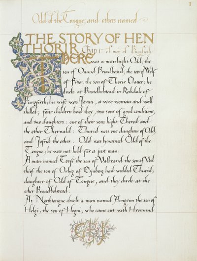Ms 270* f.1r Die Geschichte von Hen Thorir, ca. 1873-4 von William Morris