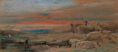 Figuren unter Felsen bei Sonnenuntergang von William Mulready