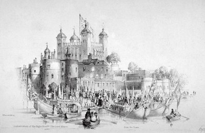 Lord Mayor Thomas Johnson und sein Gefolge beim Einsteigen vom Tower of London von William Parrott
