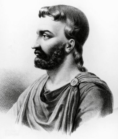 Porträt von Aulus Cornelius Celsus, lateinischer Schriftsteller, römischer Enzyklopädist und Arzt, Gravur aus dem 19. Jahrhundert von Nicolas Toussaint Charlet