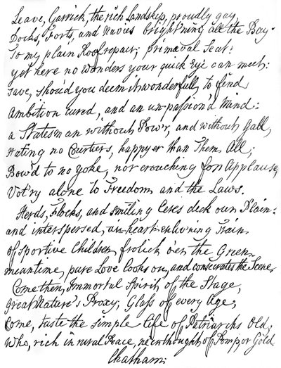 Gedicht von Lord Chatham an David Garrick, 18. Jahrhundert, 1840 von William Pitt