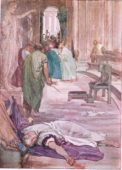 Die Ermordung Caesars, aus Plutarchs Leben, veröffentlicht von T C & E C Jack Ltd, 1920er Jahre von William Rainey
