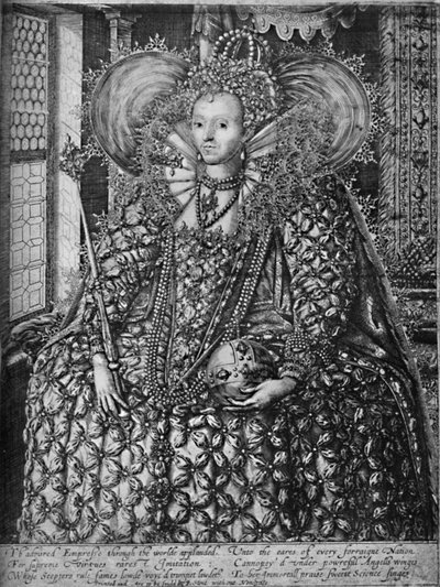Königin Elisabeth steht in einem Raum mit einem Gitterfenster, ca. 1592 von William Rogers