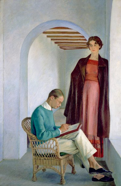 Der Sohn des Künstlers und seine Frau oder zwei Figuren in einem Innenraum, ca. 1930-35 von William Rothenstein