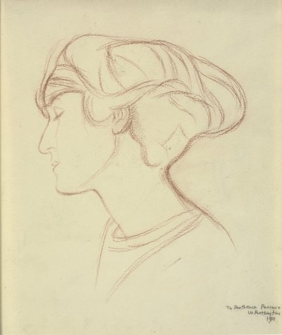 Frauenkopf (Parthenia Passano?) im Profil nach links von William Rothenstein