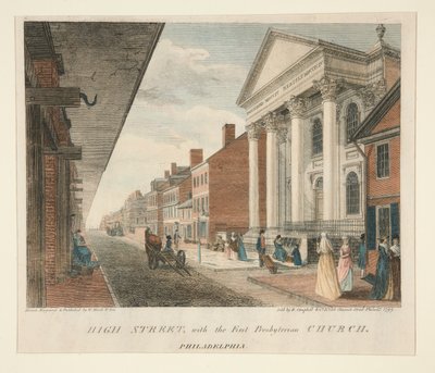 High Street, mit der First Presbyterian Church, Philadelphia von William Russell Birch