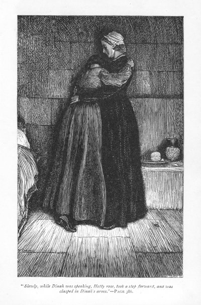 Hetty Sorrel, zum Tode verurteilt wegen Kindesmordes, wird im Gefängnis von ihrer methodistischen Prediger-Kusine Dinah Morris getröstet von William Small