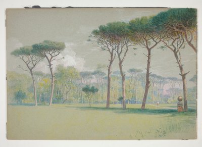 Castel Fusano: Landschaft - große Wiese und Bäume von William Stanley Haseltine