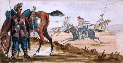 Bashi Bazouk von Tscherkessien und andere beim Üben im Hintergrund von William Thomas Markham