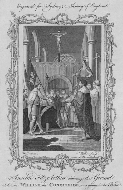 Anselm Fitz Arthur beansprucht das Gelände, auf dem Wilhelm der Eroberer begraben werden sollte, 1773 von William Walker