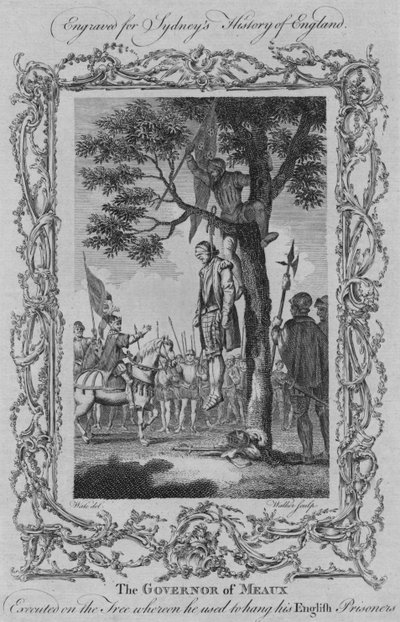 Der Gouverneur von Meaux wurde an dem Baum hingerichtet, an dem er seine englischen Gefangenen aufzuhängen pflegte, 1773 von William Walker