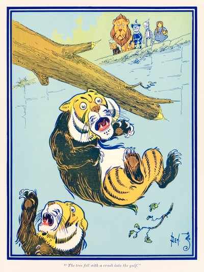„Der Baum fiel mit einem Krachen in die Schlucht.“ aus „Der Zauberer von Oz“ von L. Frank Baum von William Wallace Denslow