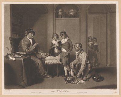 Mann tadelt Kinder und einen knienden Mann mit Birnen von William Ward